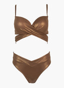Bikini Set lurex με ψηλόμεσο slip - Μπεζ - thefashionproject.gr - Modern ocean - 21723003047