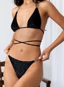 Bikini set velvet με print και αλυσίδα