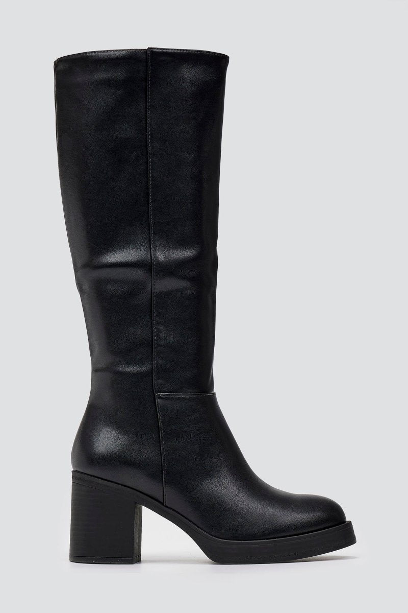 Boots with High Block Heel - Black Matte - thefashionproject.gr - Ideal shoes
