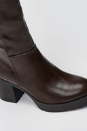 Boots with High Block Heel - Dark Brown Matte - thefashionproject.gr - Ideal shoes