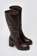 Boots with High Block Heel - Dark Brown Matte - thefashionproject.gr - Ideal shoes