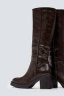 Boots with High Block Heel - Dark Brown Matte - thefashionproject.gr - Ideal shoes