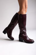 Casual Boots with Low Block Heel Zipper - Burgundy Matte - thefashionproject.gr - MARQUIIZ