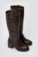 Casual Boots with Low Block Heel Zipper - Dark Brown Matte - thefashionproject.gr - MARQUIIZ