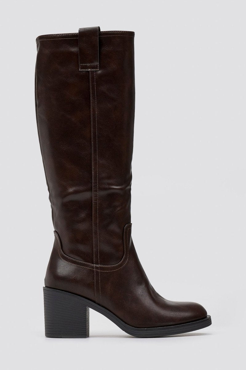 Casual Boots with Low Block Heel Zipper - Dark Brown Matte - thefashionproject.gr - MARQUIIZ