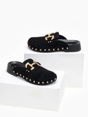 Clogs suede με μεταλλικά τρουκς