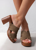 Clogs suede με τρουκς ERYNN - Χακί - thefashionproject.gr - ERYNN