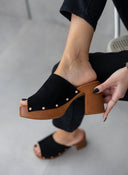 Clogs suede με χρυσά τρουκς Erynn - Μαύρο - thefashionproject.gr - ERYNN