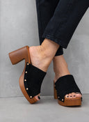 Clogs suede με χρυσά τρουκς Erynn - Μαύρο - thefashionproject.gr - ERYNN