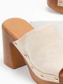 Clogs suede με χρυσά τρουκς Erynn - Μπεζ - thefashionproject.gr - ERYNN