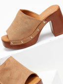Clogs suede με χρυσά τρουκς Erynn - Τάουπε - thefashionproject.gr - ERYNN