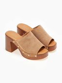 Clogs suede με χρυσά τρουκς Erynn - Τάουπε - thefashionproject.gr - ERYNN