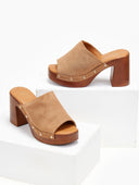 Clogs suede με χρυσά τρουκς Erynn - Τάουπε - thefashionproject.gr - ERYNN
