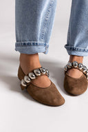 Corina Mary Janes Suede with Metallic Detail - Camel Suede - thefashionproject.gr - CORINA