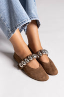Corina Mary Janes Suede with Metallic Detail - Camel Suede - thefashionproject.gr - CORINA
