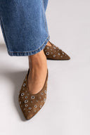 Corina Pointed Suede Ballet Flats with Studs - Brown Suede - thefashionproject.gr - CORINA