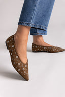 Corina Pointed Suede Ballet Flats with Studs - Brown Suede - thefashionproject.gr - CORINA