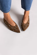 Corina Pointed Suede Ballet Flats with Studs - Brown Suede - thefashionproject.gr - CORINA