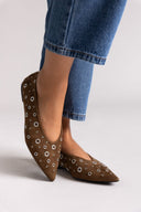 Corina Pointed Suede Ballet Flats with Studs - Brown Suede - thefashionproject.gr - CORINA