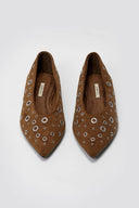 Corina Pointed Suede Ballet Flats with Studs - Brown Suede - thefashionproject.gr - CORINA
