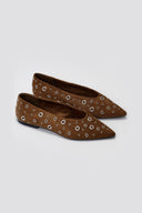 Corina Pointed Suede Ballet Flats with Studs - Brown Suede - thefashionproject.gr - CORINA