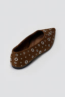 Corina Pointed Suede Ballet Flats with Studs - Brown Suede - thefashionproject.gr - CORINA