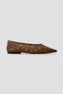 Corina Pointed Suede Ballet Flats with Studs - Brown Suede - thefashionproject.gr - CORINA