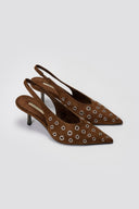 Corina Pointed Suede Pumps with Studs - Brown Suede - thefashionproject.gr - CORINA
