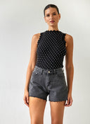 Crop τοπ εφαρμοστό με στρας - Μαύρο - thefashionproject.gr - The Fashion Project