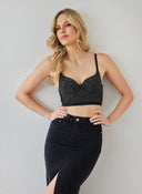 Crop top κορσές με πέτρες - Μαύρο - thefashionproject.gr - The Fashion Project