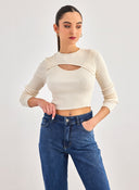Crop top μακρυμάνικο με cut out ONLY 15267966
