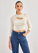Crop top μακρυμάνικο με cut out ONLY 15267966