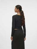 Crop top με glitter στην ύφανση Vero Moda 10316740 - Μαύρο/Ασημί - thefashionproject.gr - VERO MODA