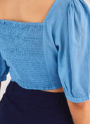 Crop top με λινό ONLY 15314288 - Γαλάζιο - thefashionproject.gr - ONLY