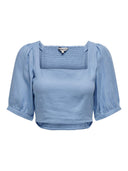 Crop top με λινό ONLY 15314288 - Γαλάζιο - thefashionproject.gr - ONLY