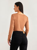 Crop top με στρογγυλή λαιμόκοψη Noobass 01 - 21 - Caramel - thefashionproject.gr - Noobass