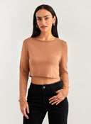 Crop top με στρογγυλή λαιμόκοψη Noobass 01 - 21 - Caramel - thefashionproject.gr - Noobass