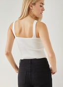 Crop top πλεκτό με άνοιγμα - Λευκό - thefashionproject.gr - The Fashion Project