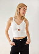 Crop top πλεκτό με άνοιγμα - Λευκό - thefashionproject.gr - The Fashion Project