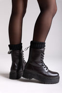 ERYNN Combat Boots with Chunky Sole - Dark Brown Matte - thefashionproject.gr - ERYNN