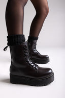 ERYNN Combat Boots with Chunky Sole - Dark Brown Matte - thefashionproject.gr - ERYNN