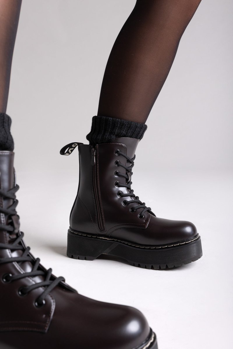 ERYNN Combat Boots with Chunky Sole - Dark Brown Matte - thefashionproject.gr - ERYNN