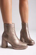 ERYNN Metallic Bronze Ankle Boots with Block Heel - Bronze Metallic - thefashionproject.gr - ERYNN