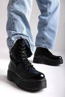ERYNN Patent Combat Boots with Chunky Sole - Black Crinkled Patent - thefashionproject.gr - ERYNN
