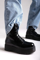 ERYNN Patent Combat Boots with Chunky Sole - Black Crinkled Patent - thefashionproject.gr - ERYNN