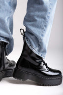 ERYNN Patent Combat Boots with Chunky Sole - Black Crinkled Patent - thefashionproject.gr - ERYNN