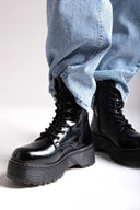 ERYNN Patent Combat Boots with Chunky Sole - Black Crinkled Patent - thefashionproject.gr - ERYNN