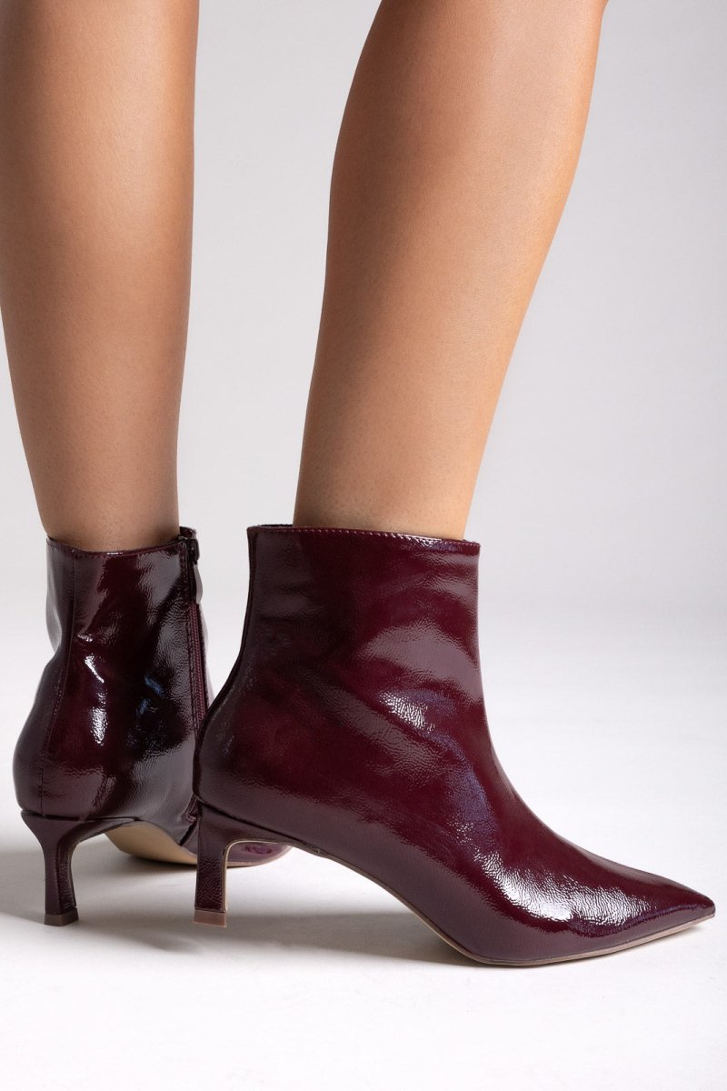 ERYNN Pointed Patent Ankle Boots with Low Heel - Burgundy Crinkled Patent - thefashionproject.gr - ERYNN