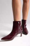 ERYNN Pointed Patent Ankle Boots with Low Heel - Burgundy Crinkled Patent - thefashionproject.gr - ERYNN