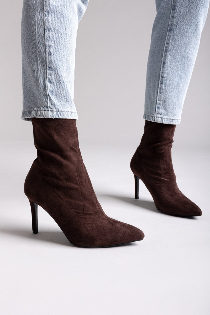 ERYNN Pointed Suede Stretch Ankle Boots - Brown Suede - thefashionproject.gr - ERYNN